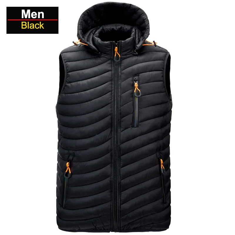 

Men's Hiking Down Vests Solid Hooded Vest s Male Winter Zipper Pockets Waistcoat Sleeveless Large Size