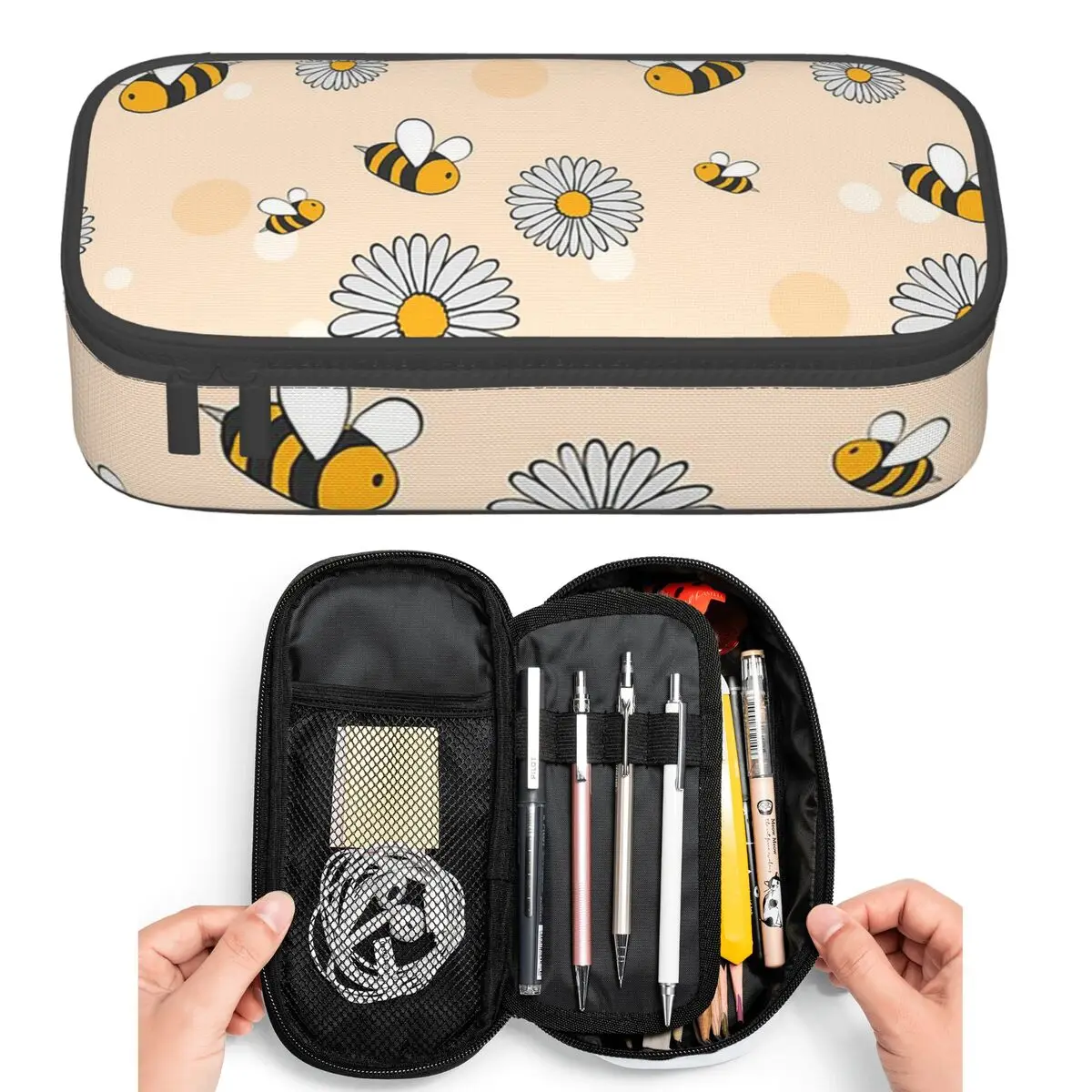 

Пеналы с розовым фоном, милыми пчелами и ромашками для студентов, пенал-коробка, сумка для карандашей, пенал большой вместимости, держатель для ручек