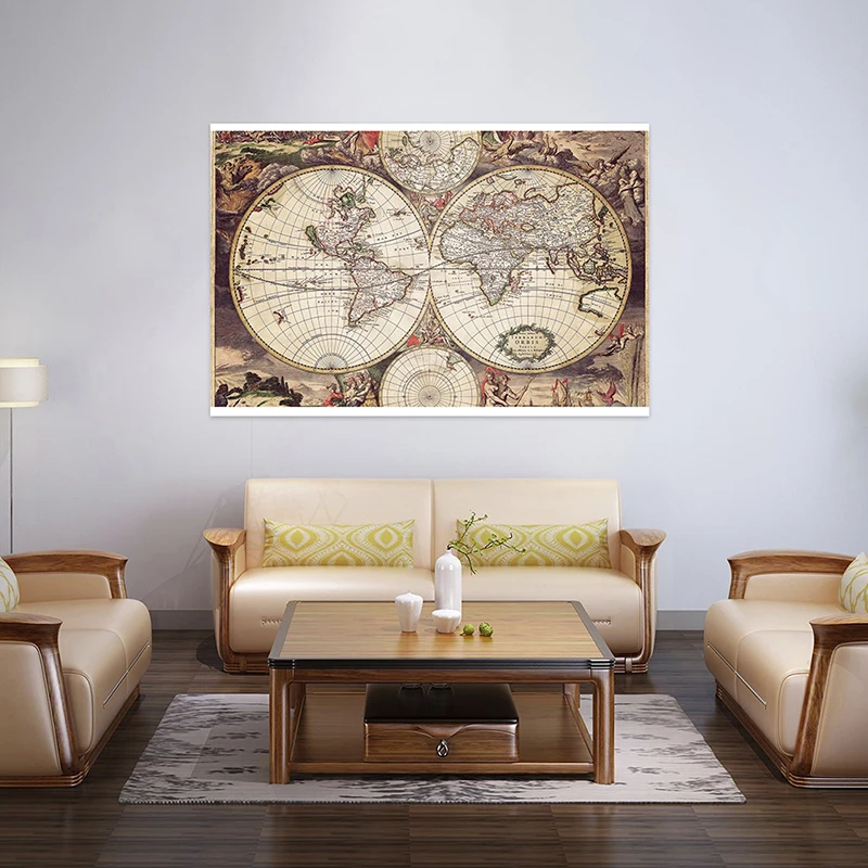 Vintage โปสเตอร์แผนที่ภาษาอังกฤษผ้าไม่ทอยุคกลาง Latin Art ภาพวาดห้องนั่งเล่นตกแต่งบ้าน Study Office Supplies