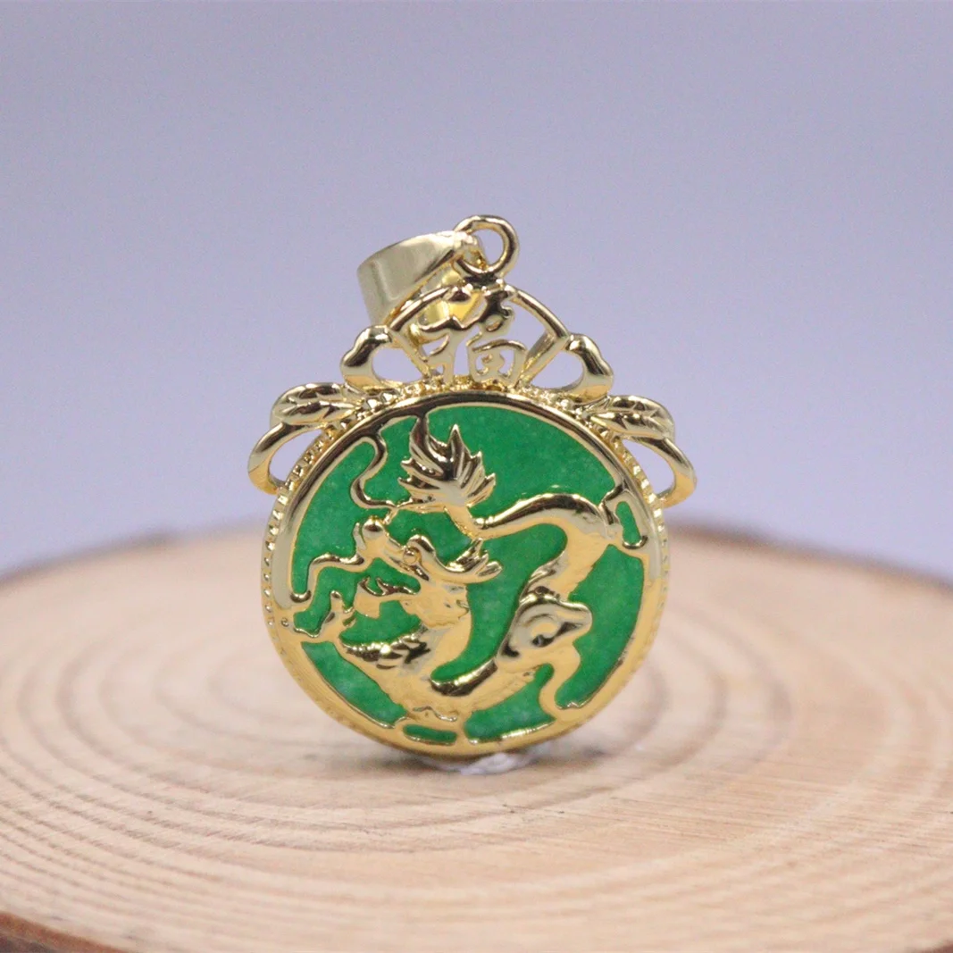 

Hot Sale 18K GP Alloy Green Chalcedony Zircon Dragon Circle Pendant Fine Jewelry