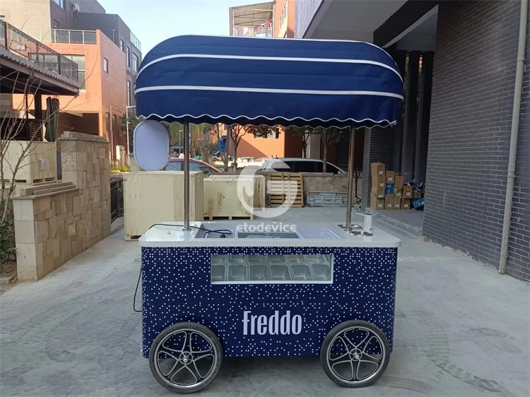 Commercial Design Hand Push Ice Cream Cart Italian Ice Cream Cart