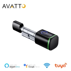 AVATTO Tuya Bluetooth умный электронный дверной замок, DIY цилиндрическая сердцевина отпечатков пальцев/смарт-карта/Пароль/ключ разблокировки для домашней безопасности