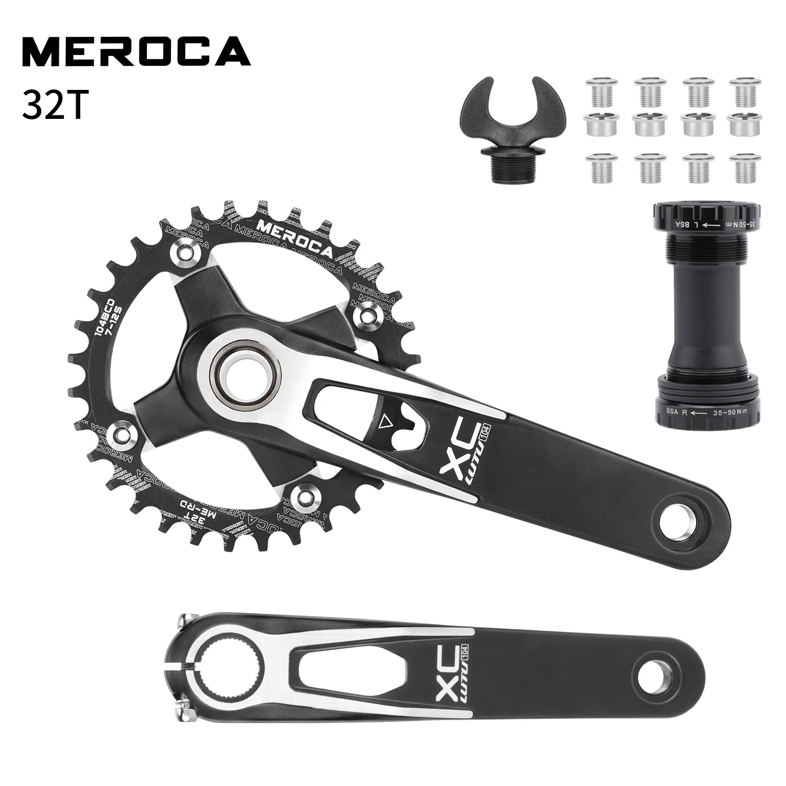 

Кривошипы для горного велосипеда MEROCA LUTU XC, Hollowtech 170 мм 32T-38T, кованые из сплава, с цепным креплением