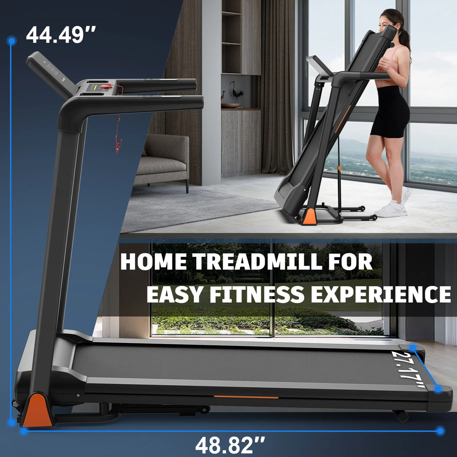 مشاية قابلة للطي 3.5 حصان 0.5-8.5MPH 330LBS سعة شاشة LED وسادة مشي قابلة للطي لآلة الجري المنزلية #6