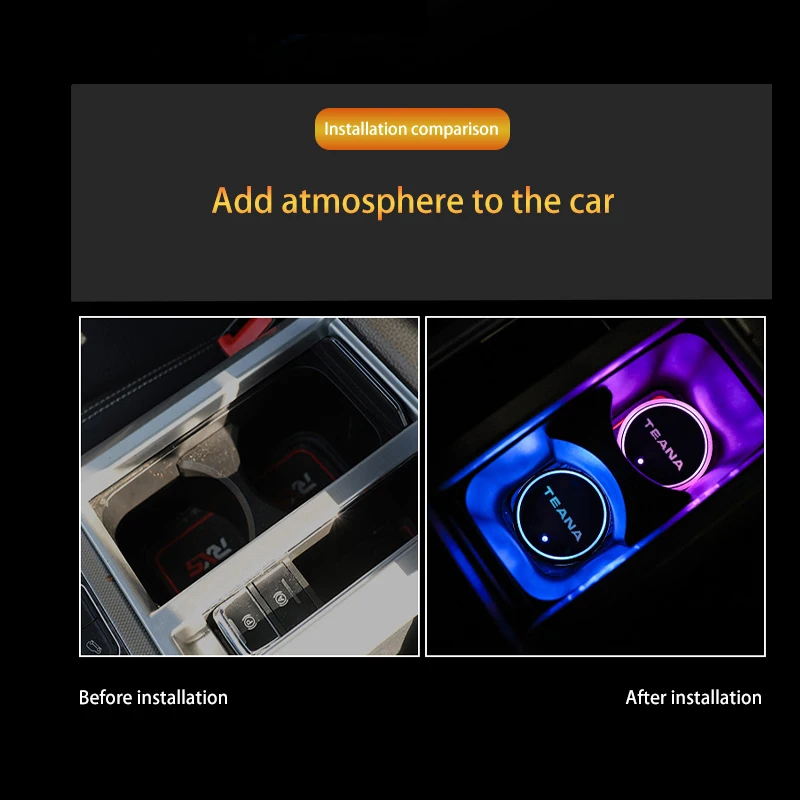 Luminous Car Water Cup Coaster Holder 7 Colorful Led Atmosphere Light USB Charging For Nissan Teana J31 J32 J33 J34 1 2 3