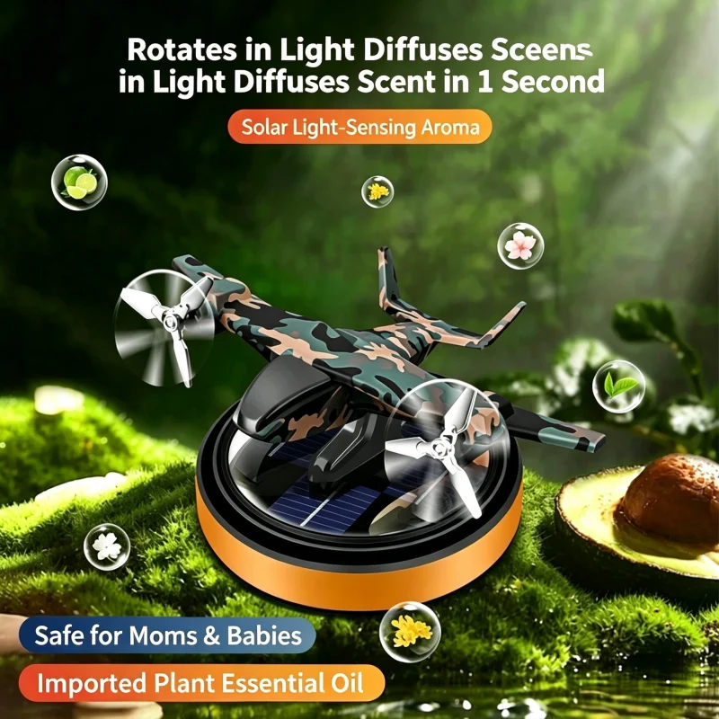 Camouflage Plane Solar Car Air Freshener Rotating Dashboard Aromatherapy Long Lasting Light Scent Premium Car Interior Decor - view 5