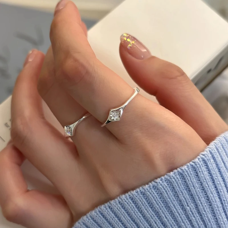 Fashionable 925 Sterling Silver Adjustable Octagonal Star Zircon Ring for Woman Girl Designer Jewelry Accessories Gift Colorfast