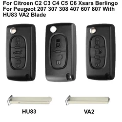 HU83 VA2 For Citroen C2 C3 C4 C5 C6 Xsara Berlingo For Peugeot 207 307 308 407 607 807 Flip Remote Car Key Shell Case