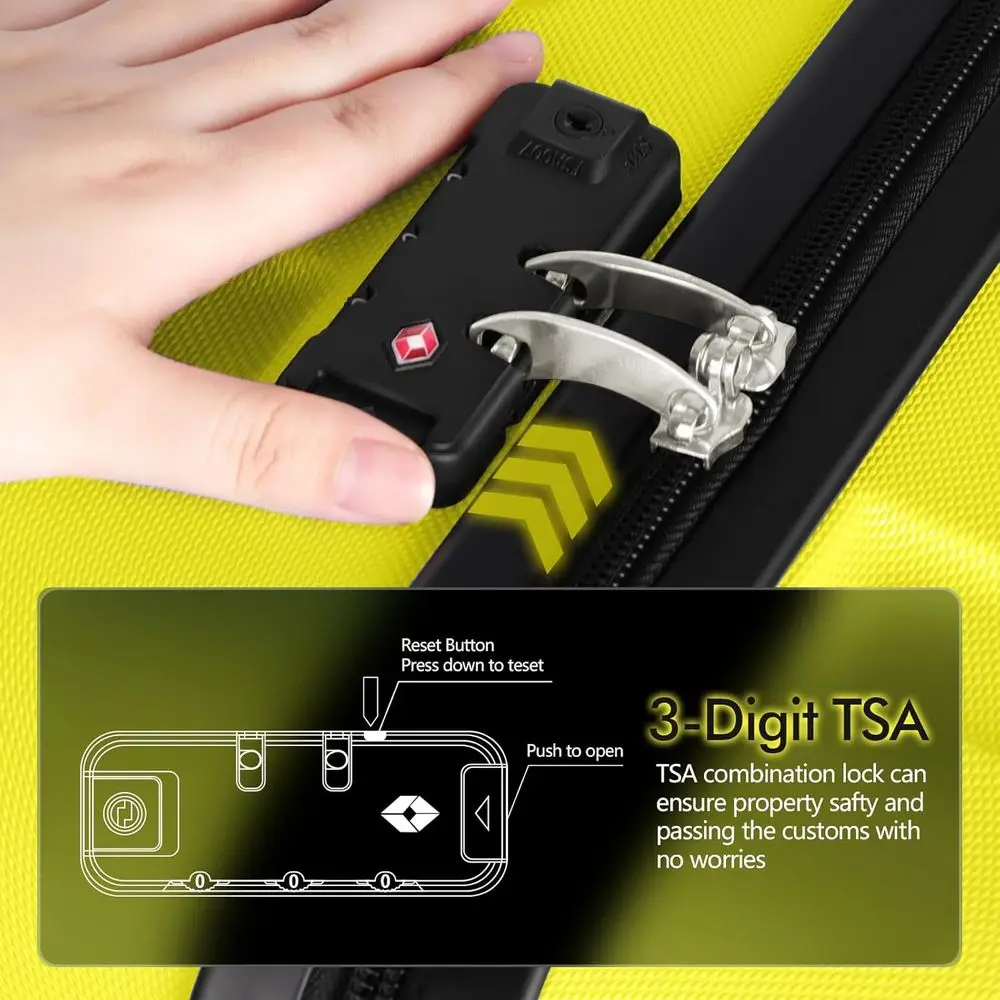 24 Inch Medium Yellow ABS Lightweight Hardside Suitcase with 4 Wheels and TSA Lock