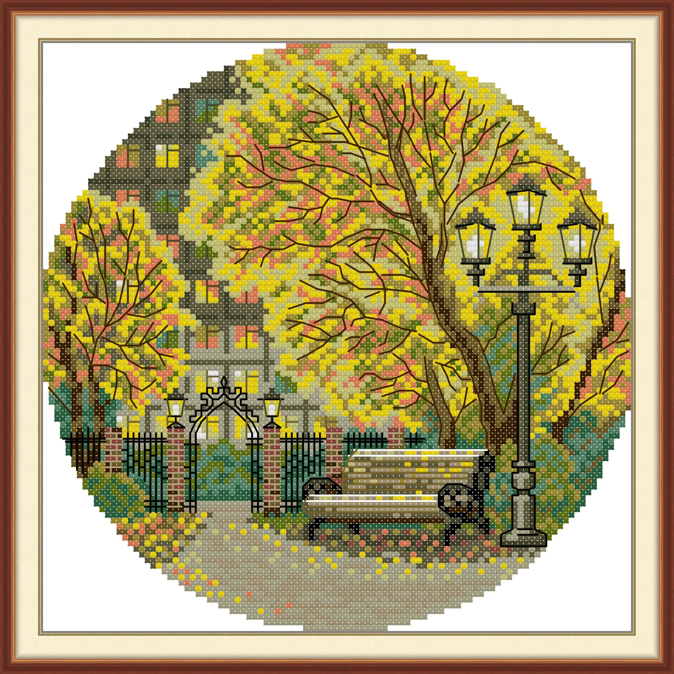 Kit de broderie pré-imprimé, tissu Aida estampé avec fils DMC, kit de broderie - Un automne tranquille