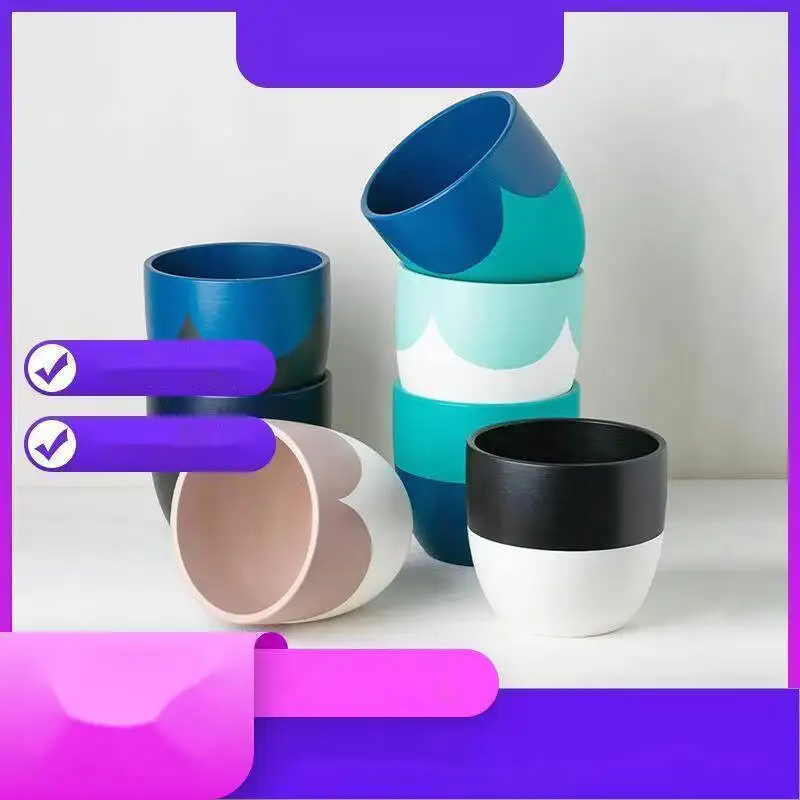 Ceramic Flower Pot For Home Use, Morandi Light Luxury Dual Color Combination, High-End Feel, Living Room Phalaenopsis Orchid