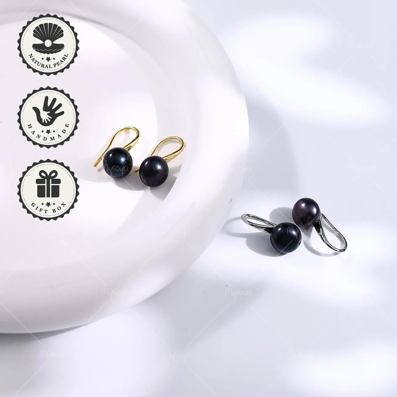 

Mysoya Black Bread Pearl High Heel Earrings 8–9mm Golden/Silvery With Gift Box Valentine’s Day Birthday Gift For Her
