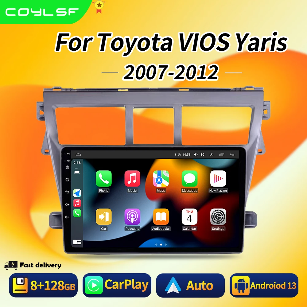 

2Din Android 13 Wireless CarPlay Auto Radio For Toyota Vios Yaris 2007-2012 4G GPS DSP Stereo Multimedia Video Player