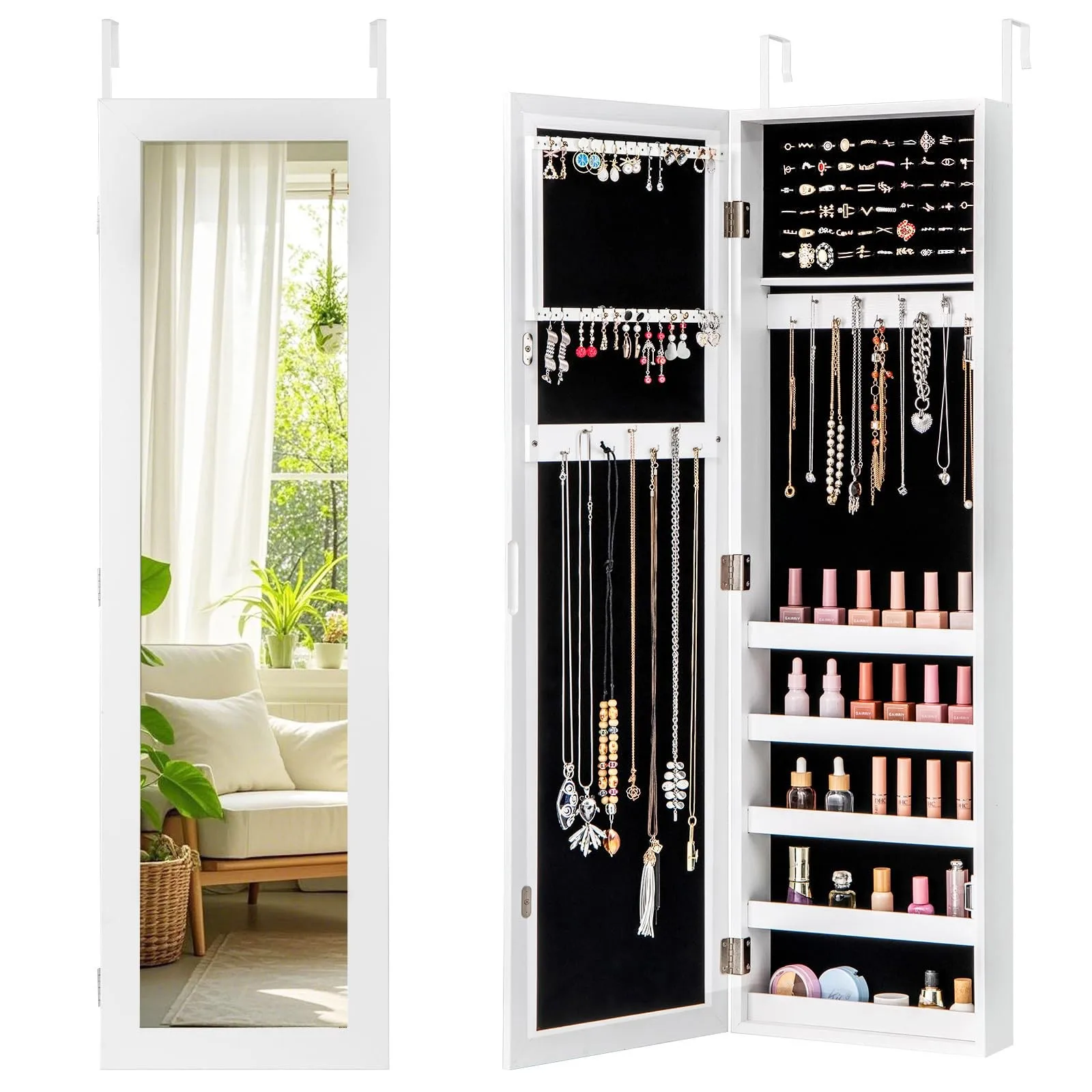 Wall or Door Mounted Jewelry Cabinet with Full Length Mirror