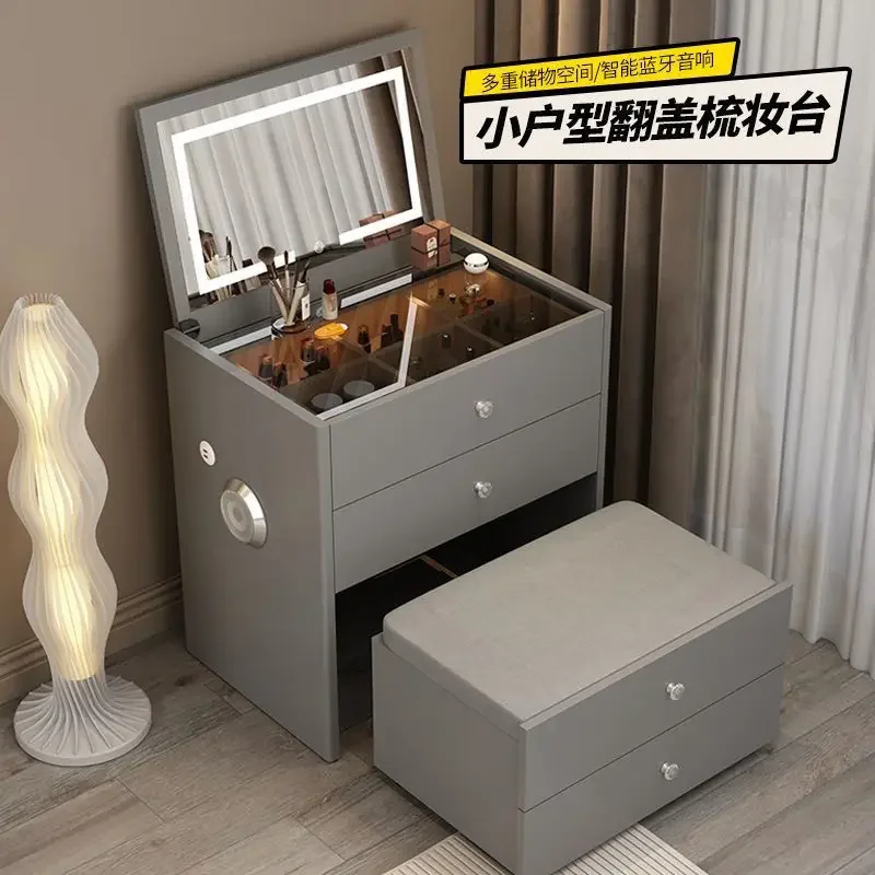 Dressing Table Solid Wood Flap Bedroom Light Luxury Small Unit Simple Modern Bedside Makeup Table Integrated Storage Cream Style