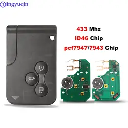 jingyuqin 3 Button 433Mhz ID46 PCF7947/7943 Chip & Insert Small Blade Remote Smart Key Card for Renault Megane Scenic Grand