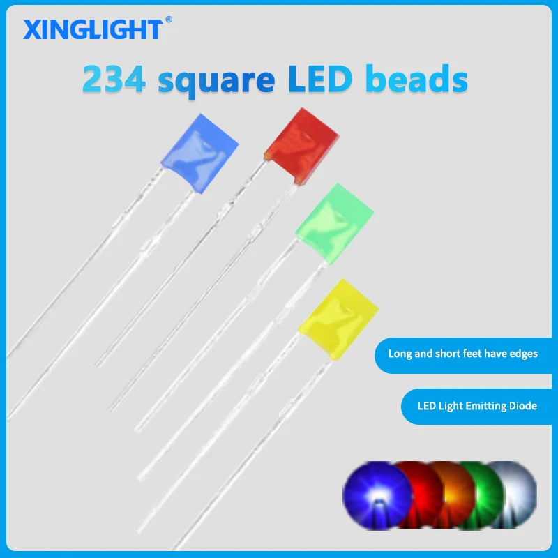 234 사각형 LED 비즈, 직접 삽입, 발광 다이오드 안개, 고휘도 LED, 100 개