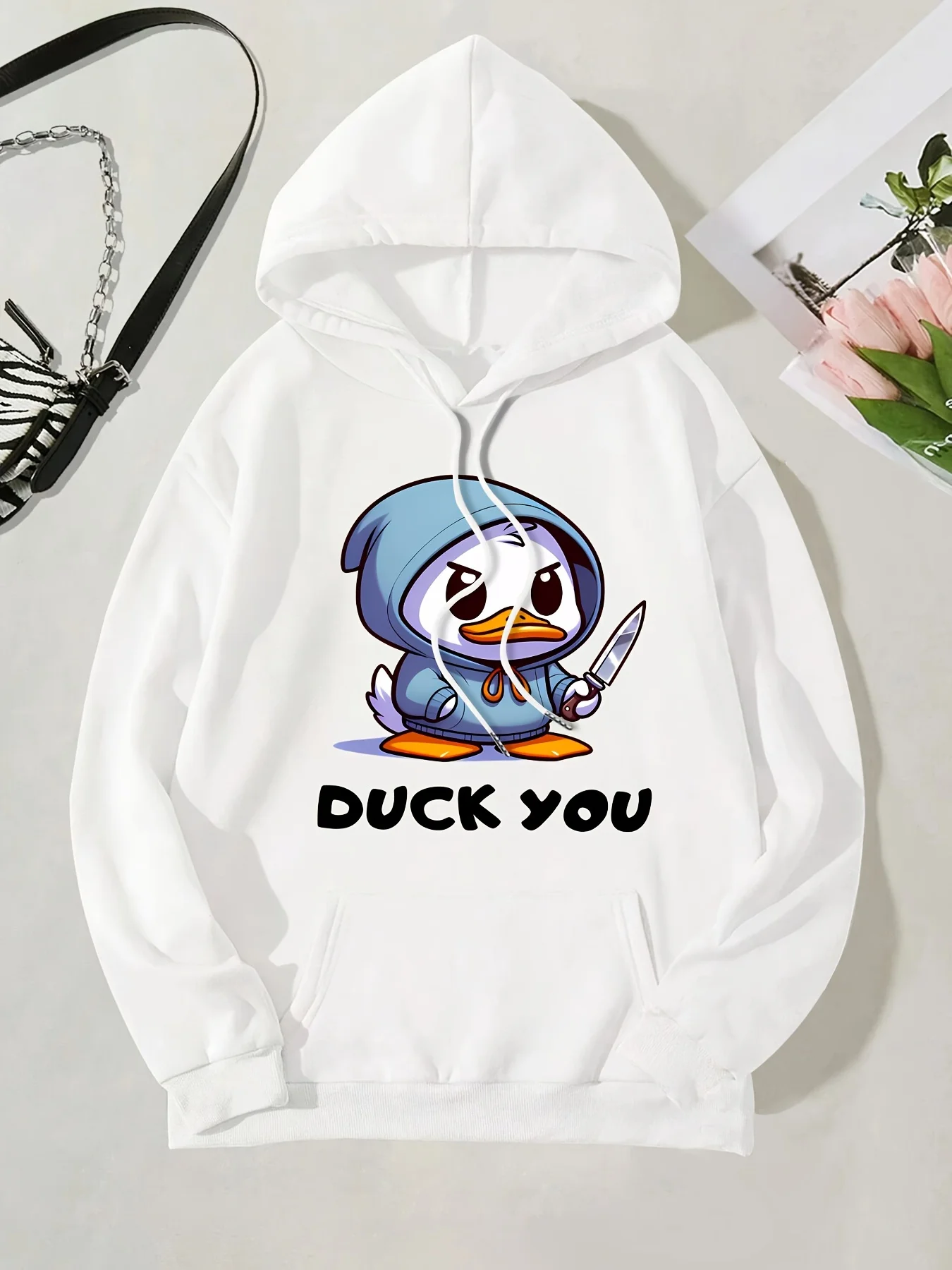 Women's casual and fashionable pullover sweatshirt with duck print, suitable for autumn and winter seasons. Women's promotion.