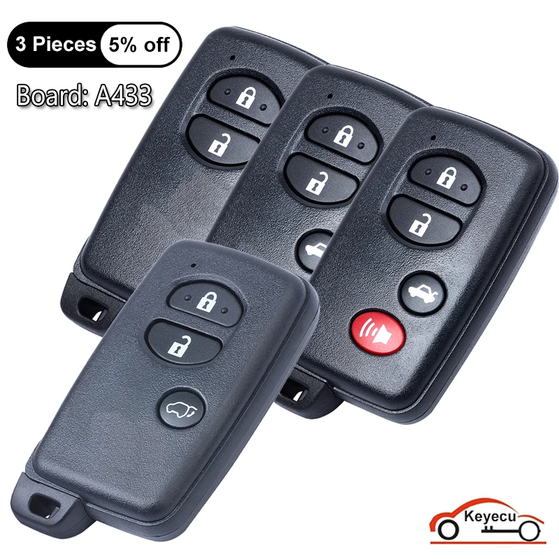 KEYECU 2 3 4 Buttons for Toyota Avensis Land Cruiser Prado Camry Prius IQ Smart Remote Key Fob B53EA / B74EA / B77EA Board: A433
