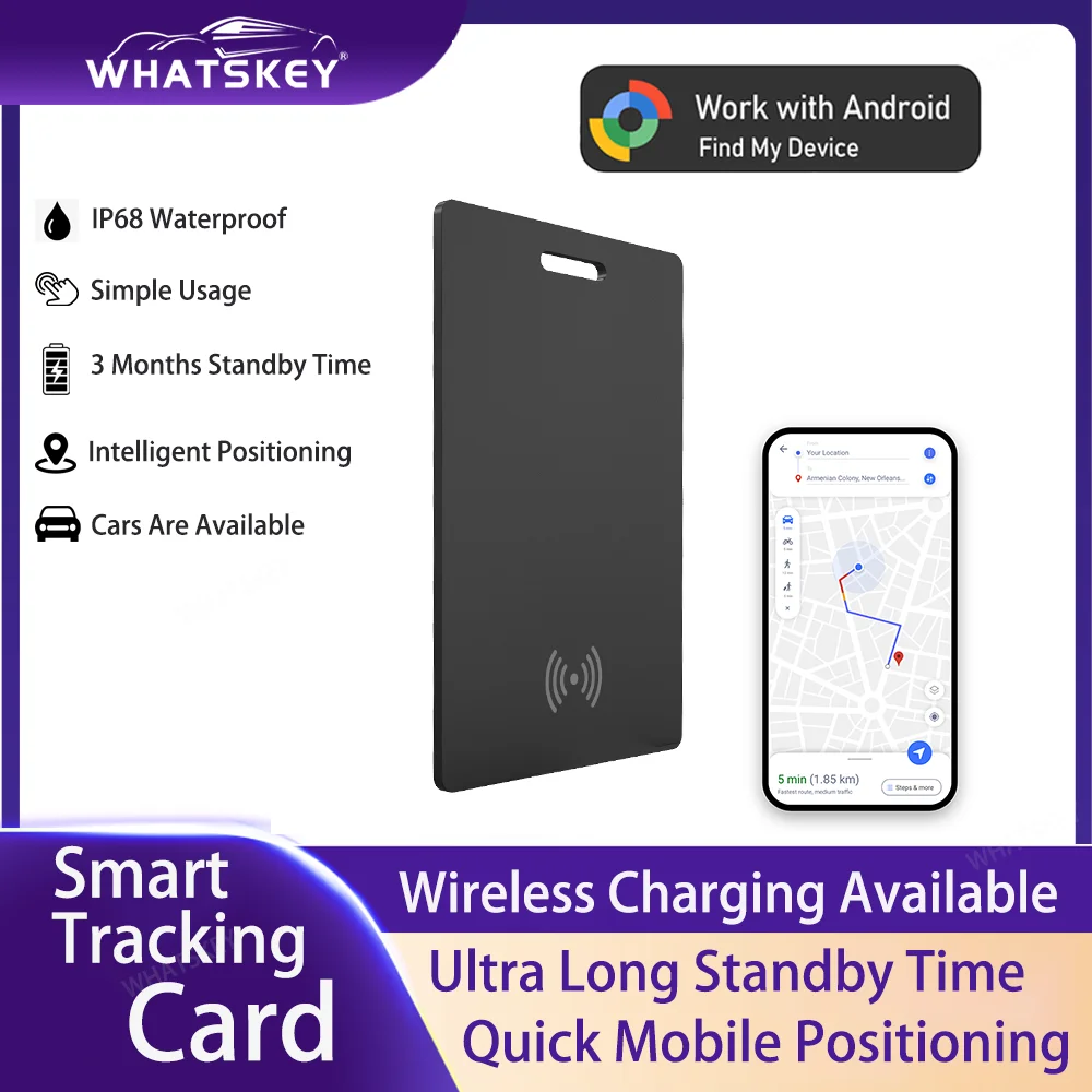Wireless Charging Ultra-Thin Smart Anti-Lost Traceable Cars Tracker Card Device GPS Locator For Google Android Find My Device