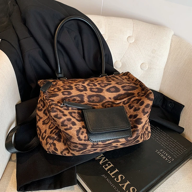 

Vintage Clutch Bag Leopard Suede Leather Shoulder Crossbody Bag Ladies Niche Western-Style Texture Envelop Handbag Underarm Bag
