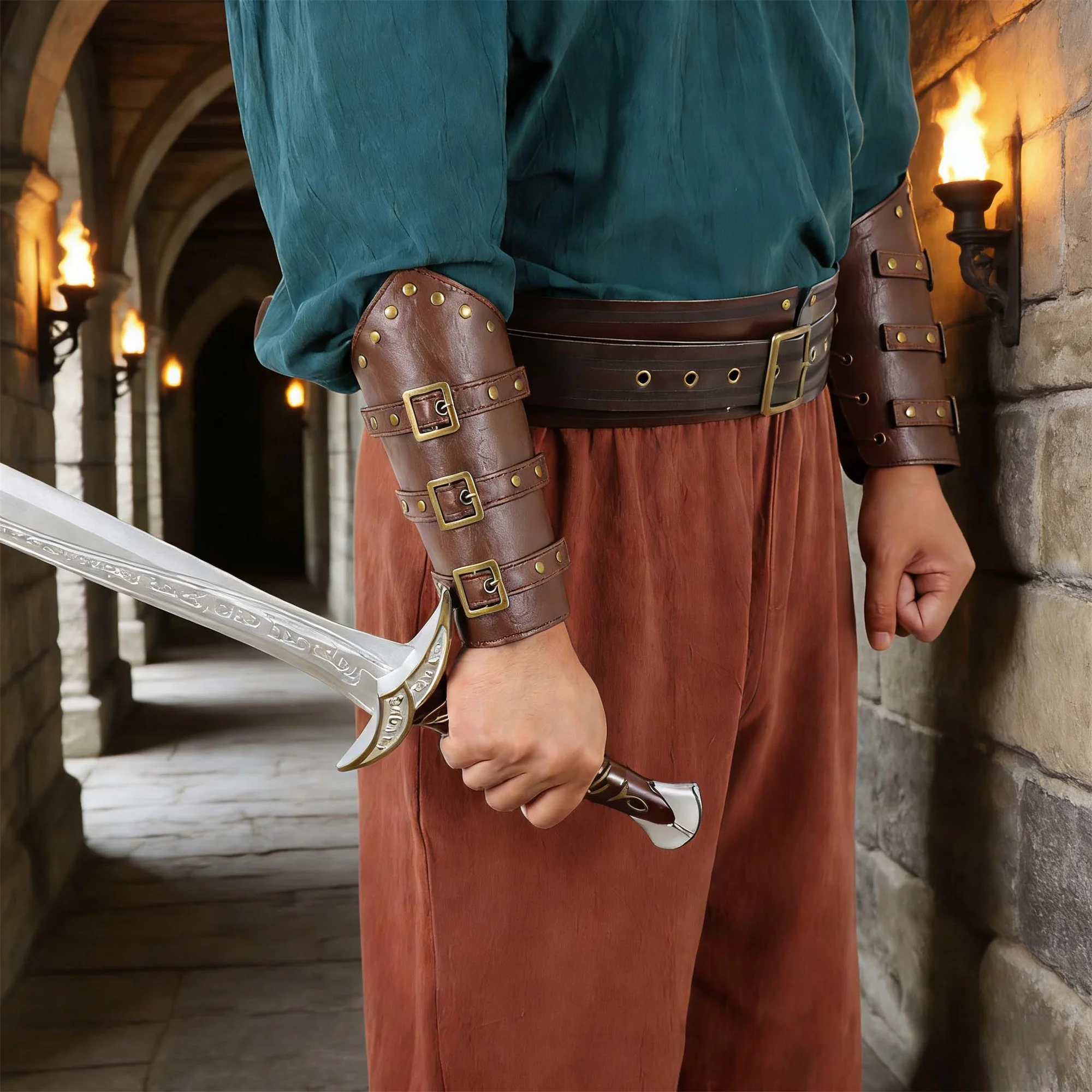 Renaissance Viking Embossed Wide Belt Medieval Faux Leather Armor Belt Medieval Wide Belt for Men PU Leather Costume Accessory