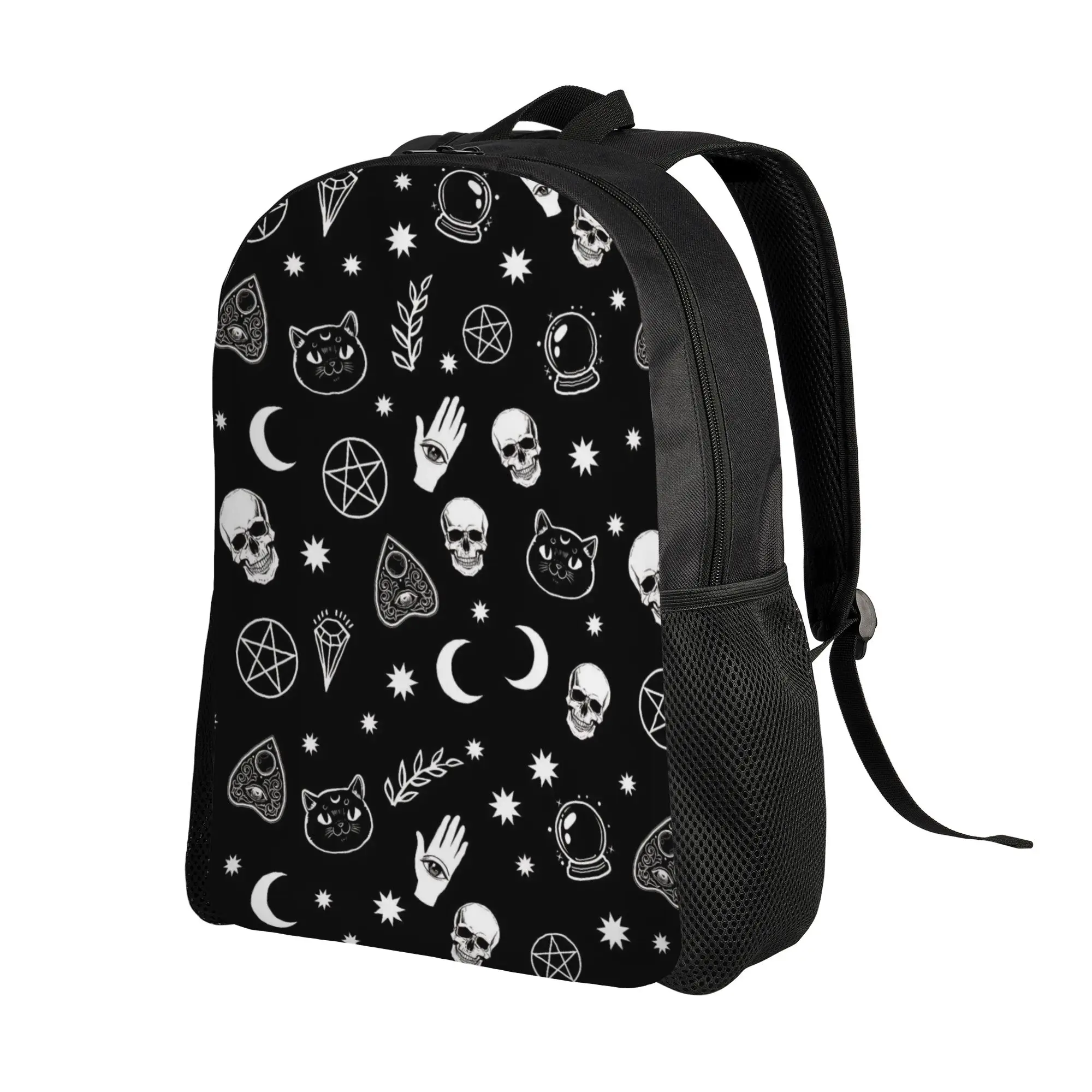 Ouija Board Fashion Backpack with Pocket Student Business Mystical Skull Cat Daypack for Men Women Laptop Shoulder Bag