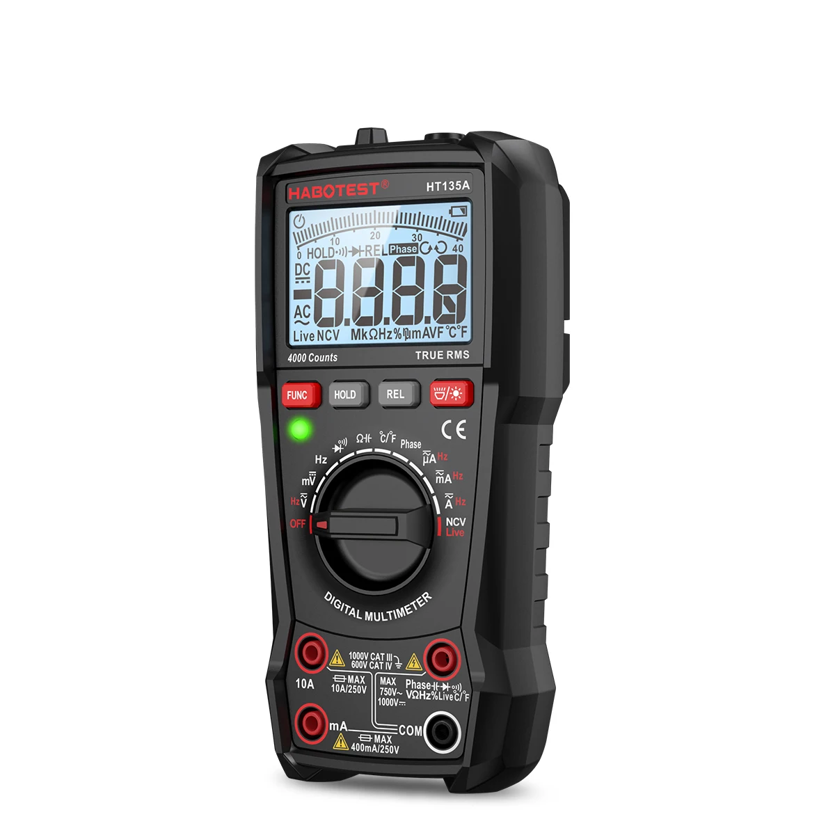Habotest HT135A 4000 Counts High Performance 4 Digits Waterproof Three Phase Sequence Detect True RMS Autorange Multimeter