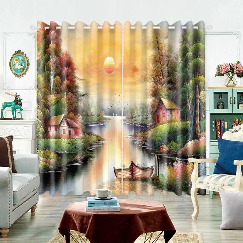 Custom Modern American Nordic Monet Van Gogh Art Painting Room Curtain Bedroom Living Room Semi-blackout Curtain Free Shipping