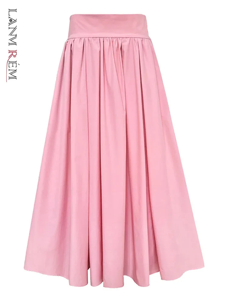 

LANMREM Simplicity Folds A-line Skirt For Women Versatile Solid Color High Waist Loose Fit A-Long Skirts 2024 New 27X1155