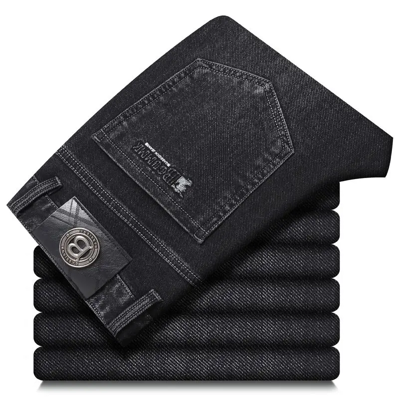 2025 جديد جينز سترتش الرجال العادية الكلاسيكية الأعمال سليم بنطلون أسود أزرق مستقيم الذكور Y2K ماركة الملابس السراويل حجم 29-40 #6