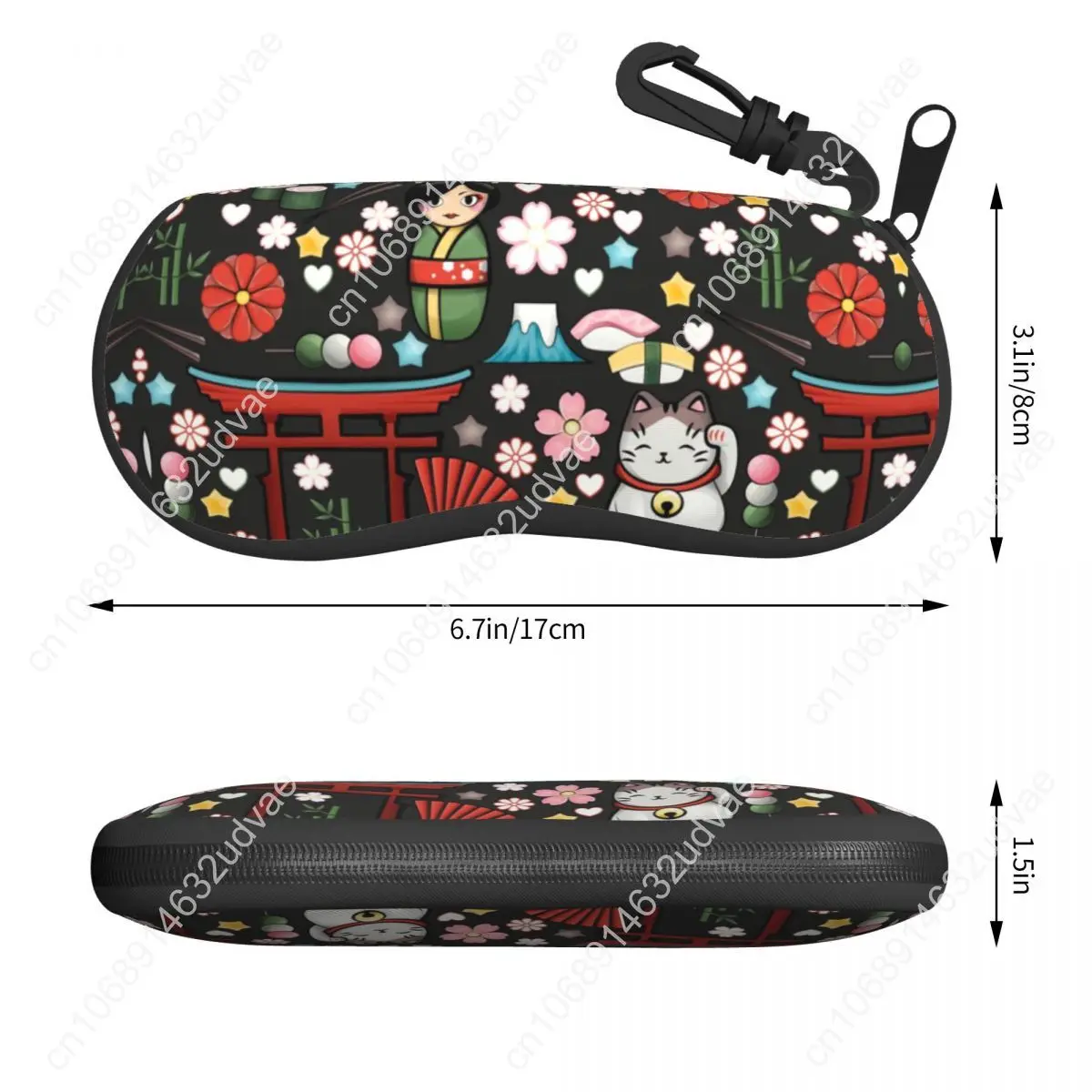 Casing Pelindung Kacamata Cangkang Kucing Keberuntungan Maneki Neko Kawaii Kustom Casing Kacamata Hitam Modis Kantong Kacamata Seni Geisha Jepang