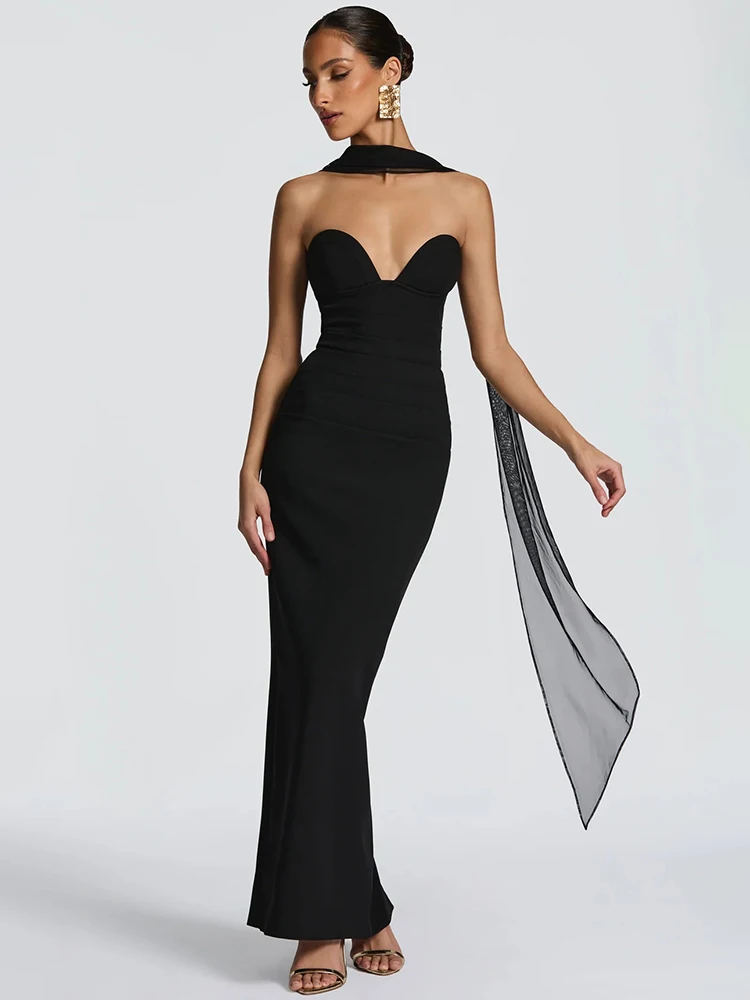 

Mozision Off-shoulder Backless Sexy Maxi Dress Women Gown Elegant Zipper Halter Sleeveless Bodycon Club Party Long Dresses
