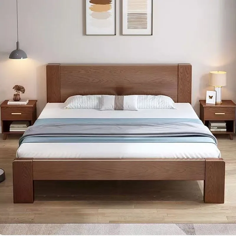 

Solid wood bed, home, master bedroom, double, small apartment, simple, simple, modern