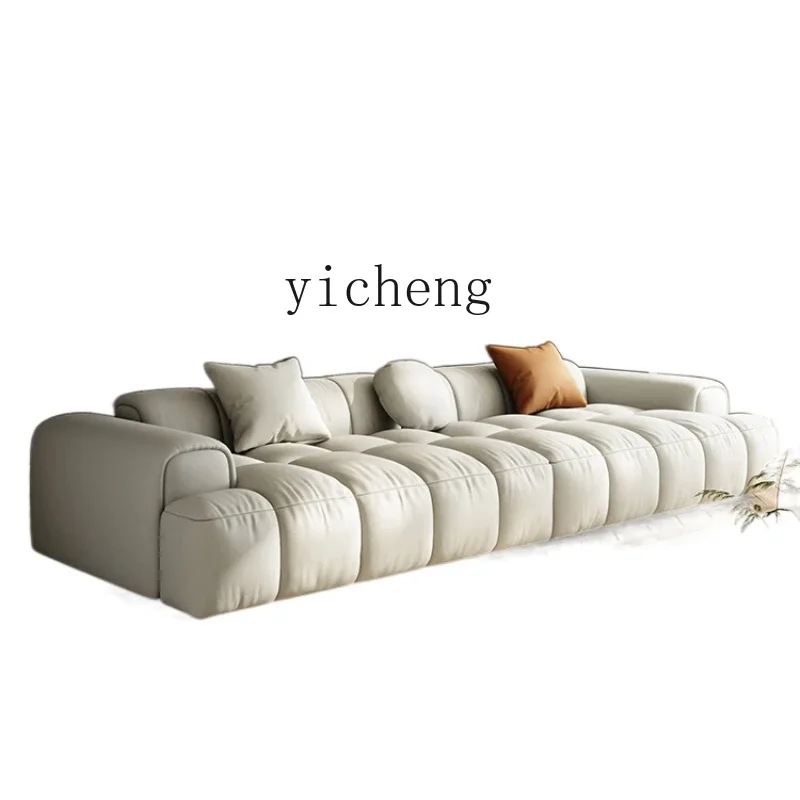 

XL Leather Sofa Living Room Straight Row Three-Seat Puff Square down Clouds