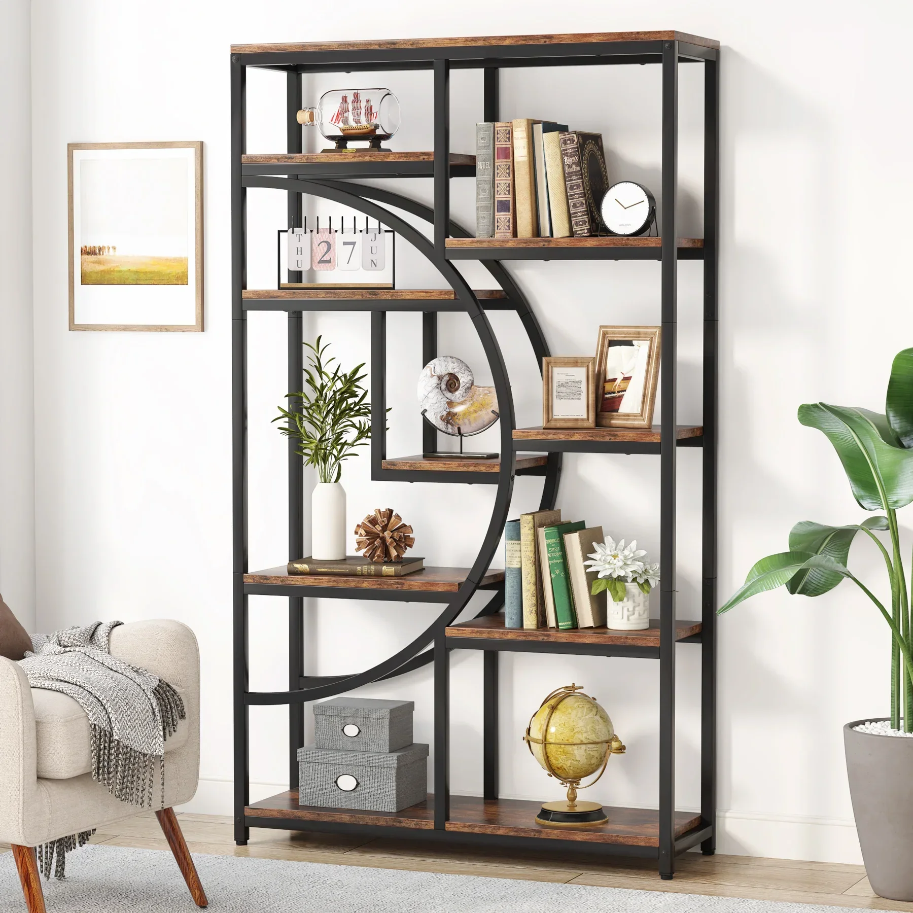 Tribesigns Bookshelf Industrial 5 Tier Etagere Bookcase, Freestanding Tall Bookshelves Display Shelf Storage Organizer