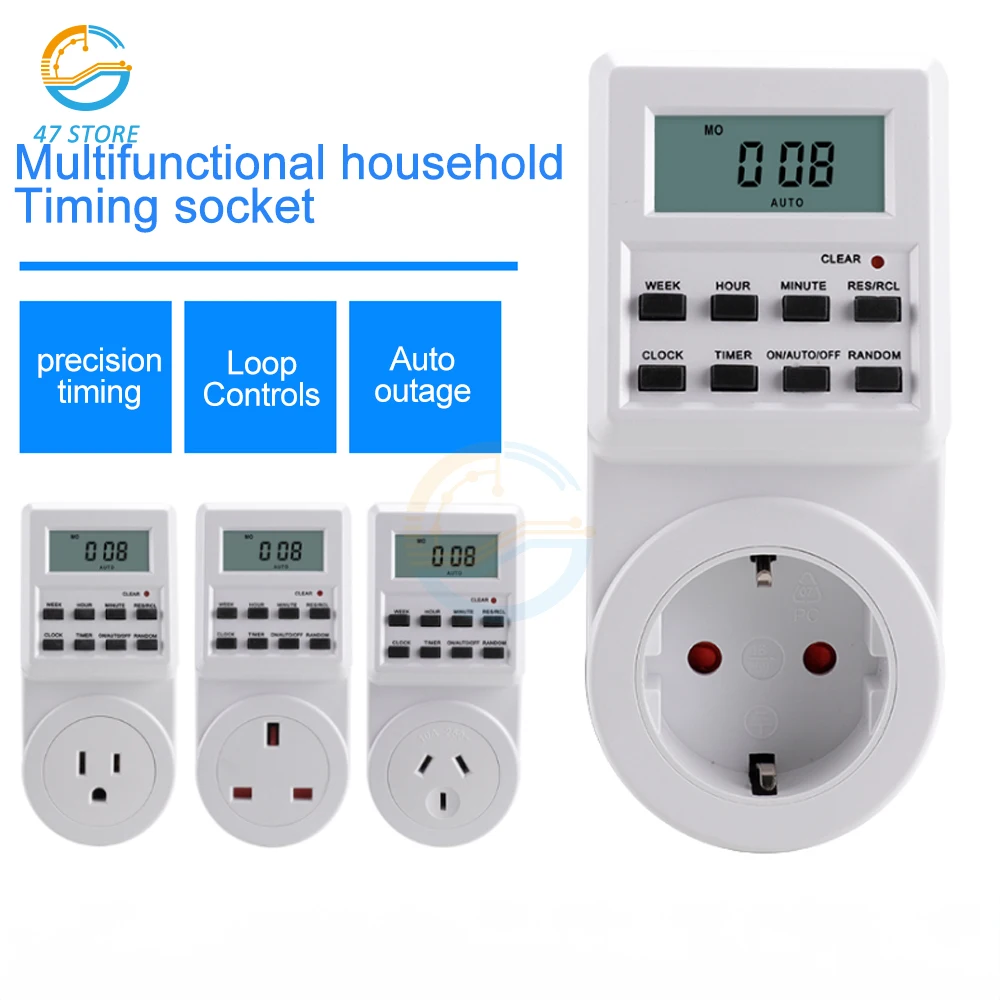 Tomada Elétrica de Tomada de Parede Temporizador Tomada Relógio de Tempo Digital Semanal Programável Eua au Reino Unido ue 220v 110v ca