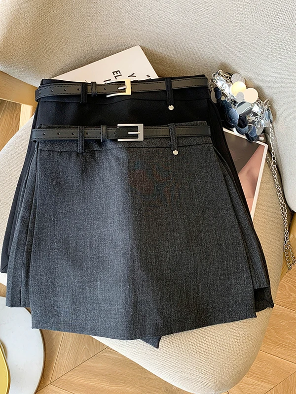 

Юбка-трапеция с высокой талией, женская, весна-осень, новая модная универсальная модель с разрезом, повседневная, из полиэстера, с защитой от просвечивания