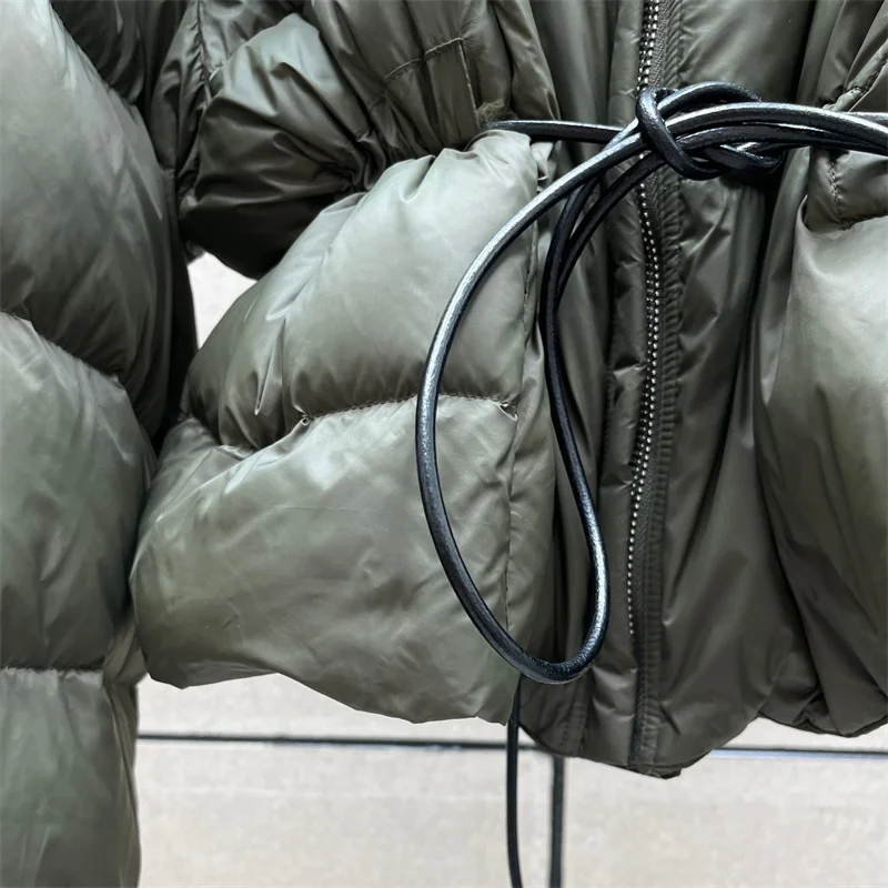 Chaquetas de plumón para mujer, chaqueta holgada con cuello alto y cordones para invierno, abrigo grueso y cálido relleno de plumón de pato blanco 90