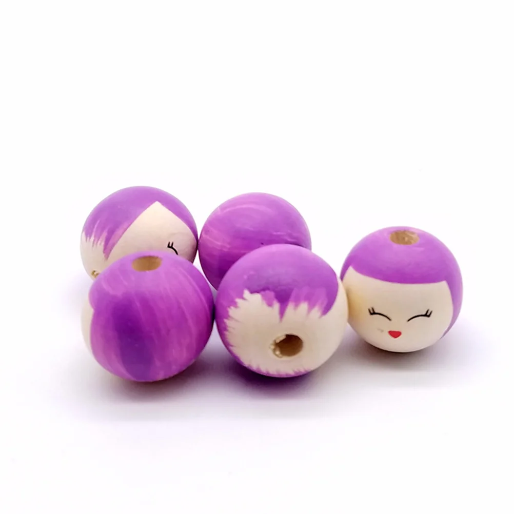 

50pcs Colorful Wooden Beads Round Smiling Face Craft Jewelry Making Accessories for Home Decoration Projects
