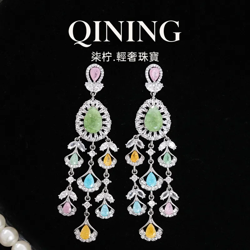 Monet Garden Color Treasure Micro-inlaid Pendant Earrings Light Luxury Premium Sense Stud Earrings Court Style Heavy Industry