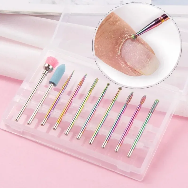 Foret à ongles électrique, 10 pièces, forets de manucure pour fraise en céramique, bavure à ongles, pédicure, outil d'élimination de débordement, accessoires