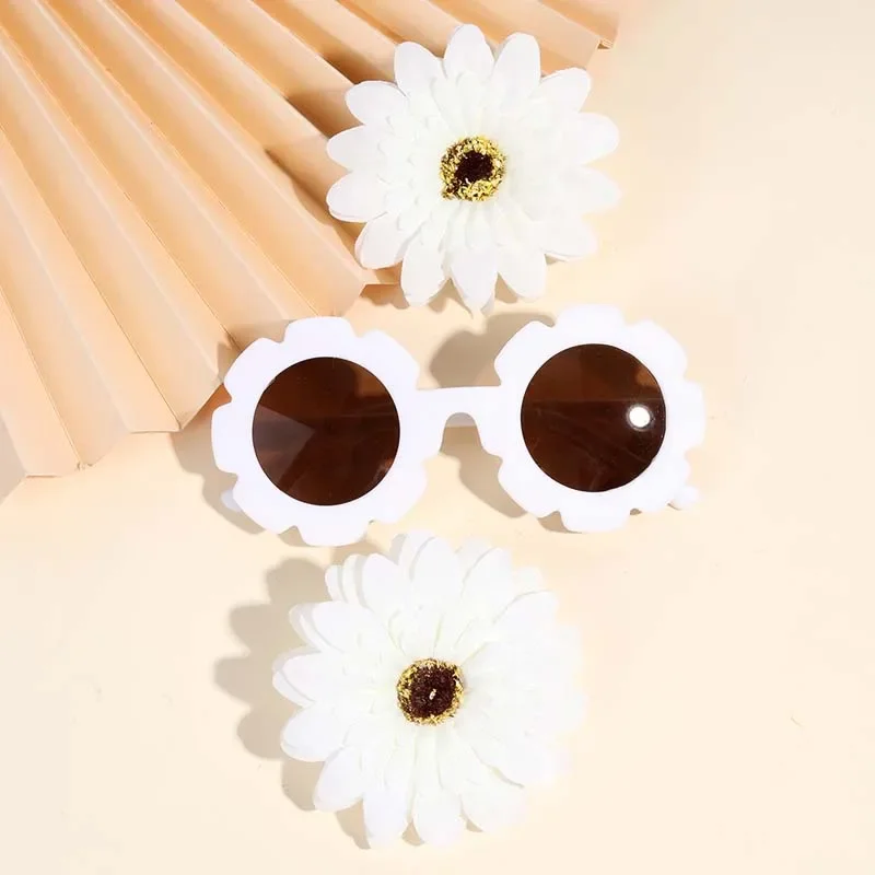 ncmama 3Pcs/set Sweet Girls Headwear Glasses Sunflower Hair Clips Sunglasses for Chlidren Solid Flower Hairpin Hair Accessories