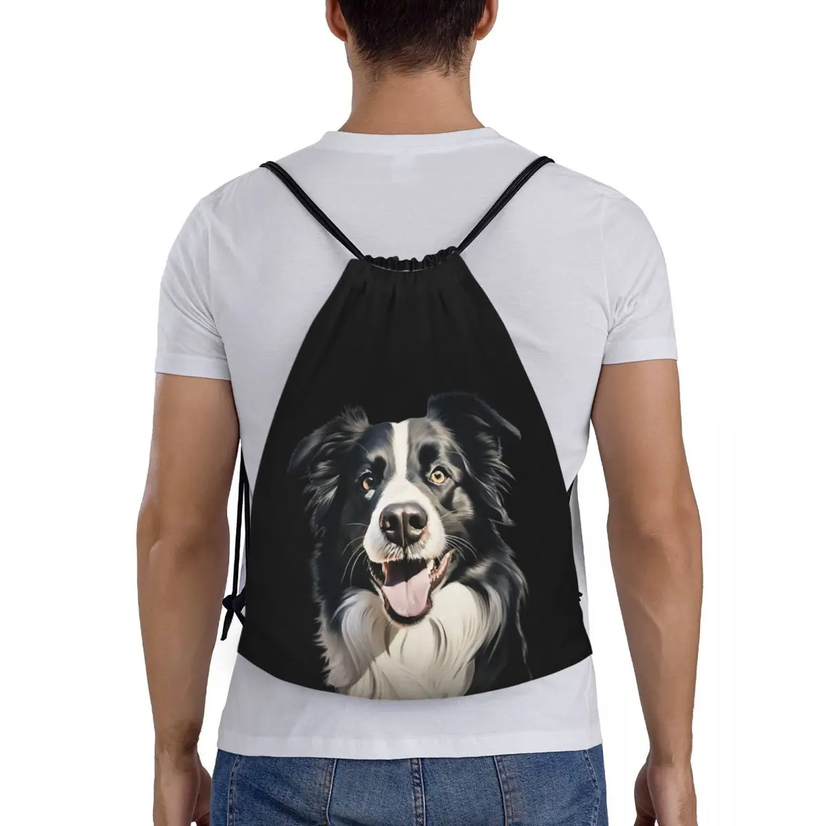 

Border Collie Backpacks Casual Portable Drawstring Bundle Pocket Sundries Bag Book Bags For Travel School