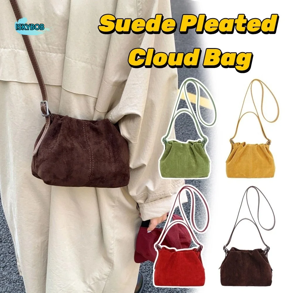 

Shoulder Bag Suede Pleated Cloud Bag Handbag Candy Color Slouchy Hobo Bags Large Capacity Korean Style Solid Color Tote Bag