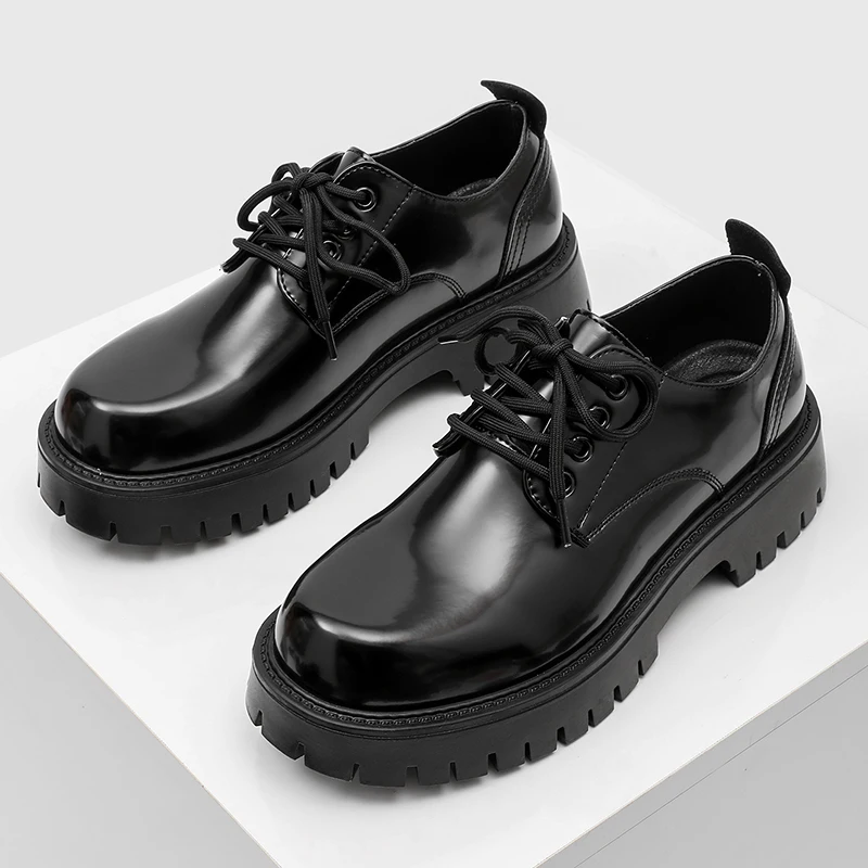 Classic Men Casual Leather Shoes Black American-style Lace-up Thick-soled Durable Business Office Shoes Social Shoes Sizes 38-46