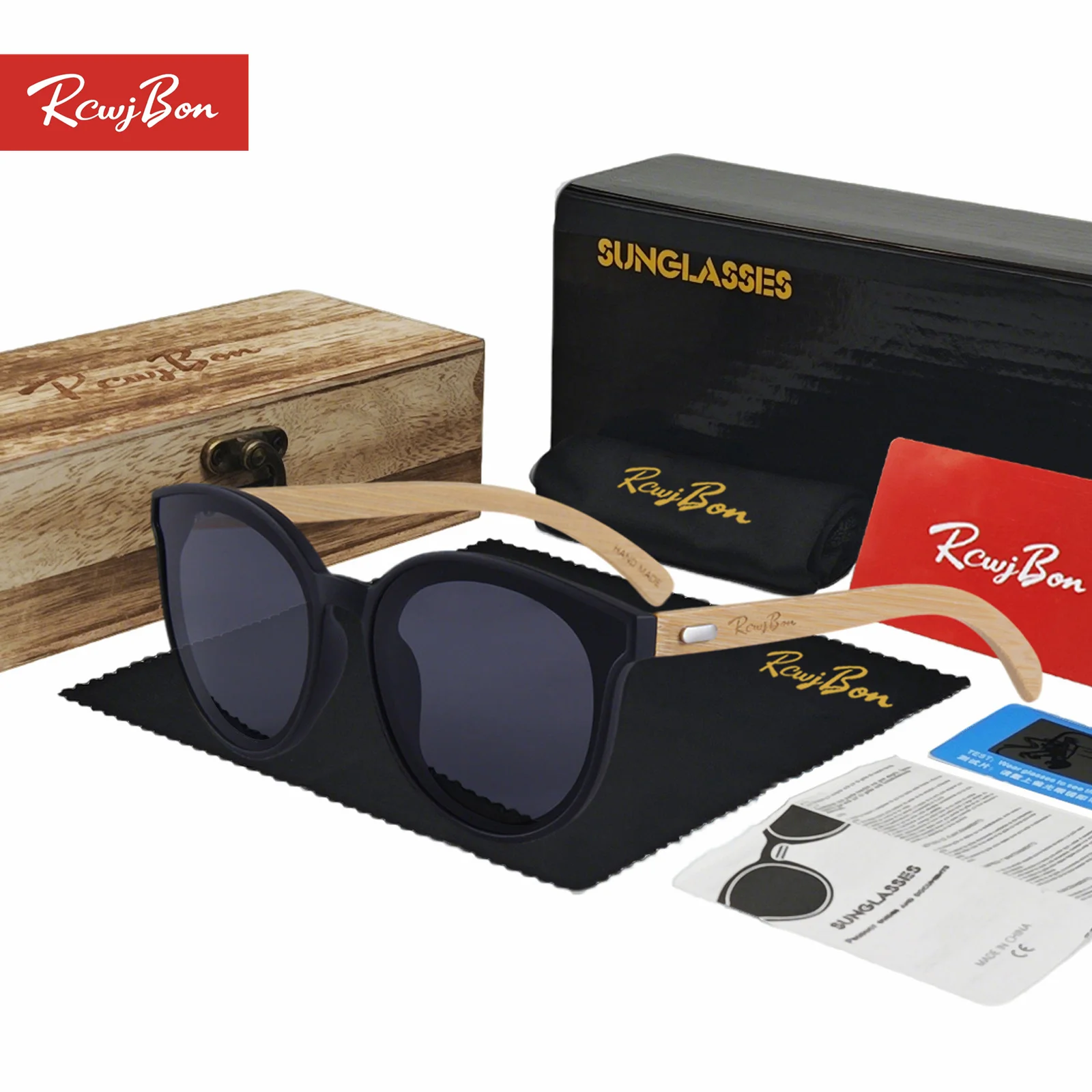 新しいクラシックオリジナル木製サングラス女性男性のサングラスレトロキャットアイサングラス女性の-uv400-耐性眼鏡