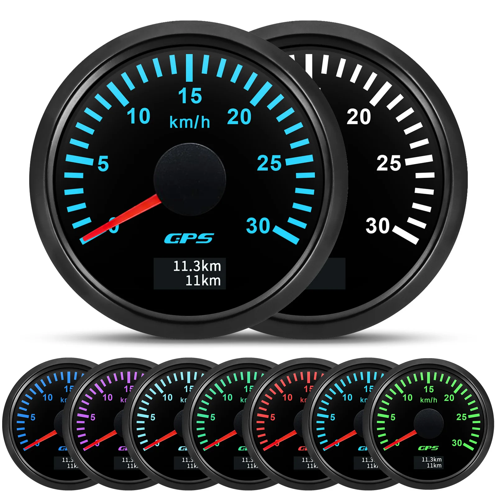 30/60/80/120/200 km/h GPS-Tachometer mit GPS-Antenne für 12 V 24 V Auto Boot Marine wasserdichter Geschwindigkeitsmesser Kilometerzähler 7 Farben LED