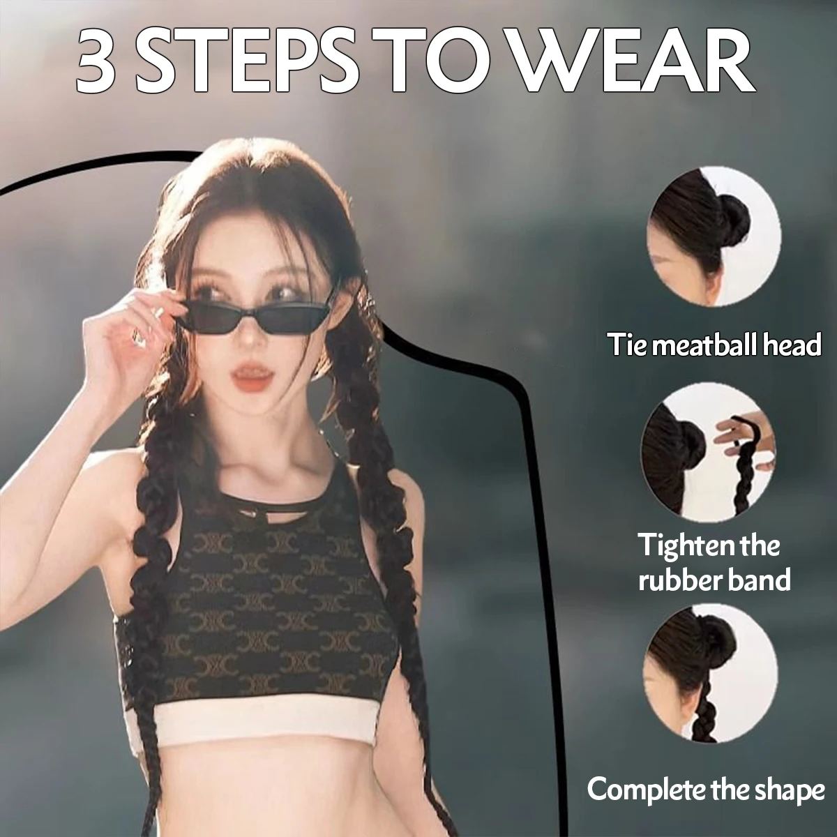 Peruca de rabo de cavalo trançado torcido sintético, faixa de borracha elástica alta, resistente ao calor, rabo de cavalo falso, roupa diária para festa