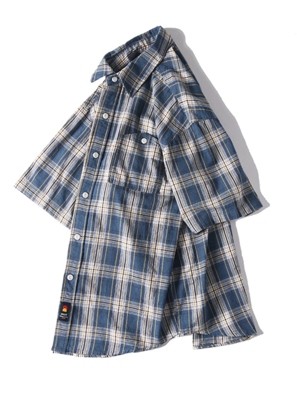 

Новая летняя свободная повседневная хлопковая рабочая рубашка для мужчин, однотонная, с тканым клетчатым узором, дышащая, с коротким рукавом